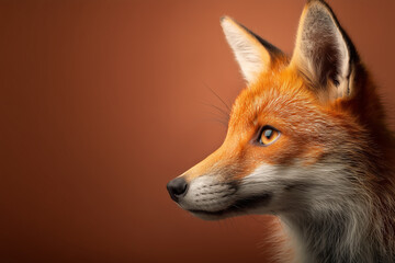 Obraz premium close-up side profile of red fox against warm brown background creating an intimate and detailed wildlife portrait