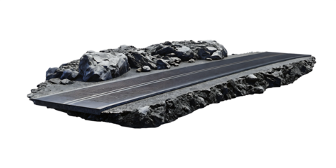 3d illustration with cut of the ground and the desert road floating in the air, isolated on white background