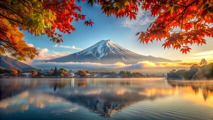Fototapeta premium 48. Peaceful Autumn Lake Scene with Mount Fuji