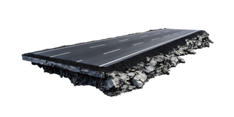 3d illustration with cut of the ground and the desert road floating in the air, isolated on white background