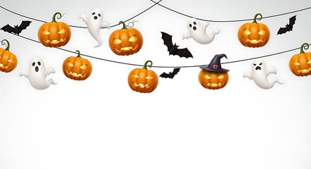 bats, pumpkins and ghosts background

