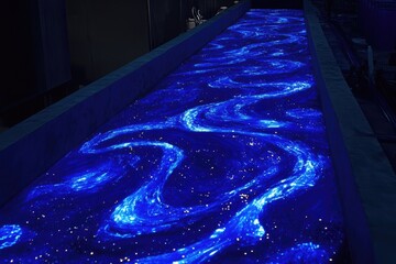 A mesmerizing display of flowing blue light, resembling a river.  Detailed design with swirling patterns and glowing particles