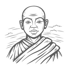 Burmese Monk Outline Vector Illustration