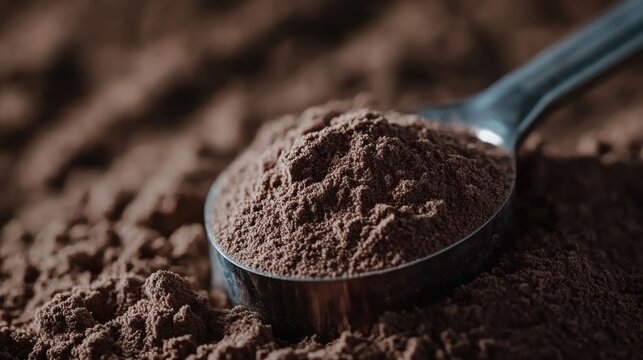 Measuring Spoon Resting on Protein Powder Heap