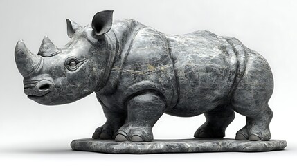 Obraz premium Marbled Rhino Sculpture High Resolution Photo Displaying Artistic Detail And Craftsmanship Beautifully Showcasing Texture