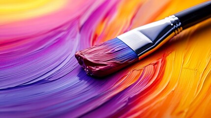 Fototapeta premium Liquid lipstick in a red drop form is applied via an applicator, as shown in a closeup shot of the colorful brush