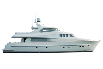 Luxury white long yacht for make mockups, Beautiful modern yacht , on white background,PNG