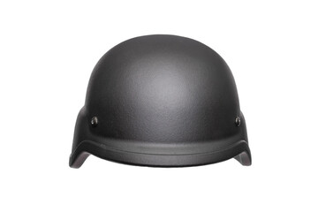 Naklejka premium Ballistic protective helmet close-up on white background. Modern army headgear made of composite materials, designed for head protection.