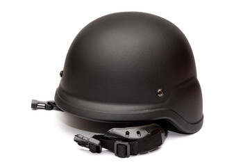 Obraz premium Tactical military helmet for special forces. Rugged army helmet on a white background, used in tactical and combat missions.