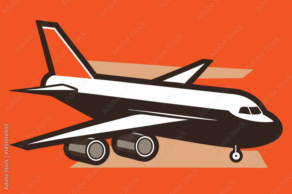 Poster vector illustration of an airplane in a bold color scheme, capturing flight, adventure, and travel i