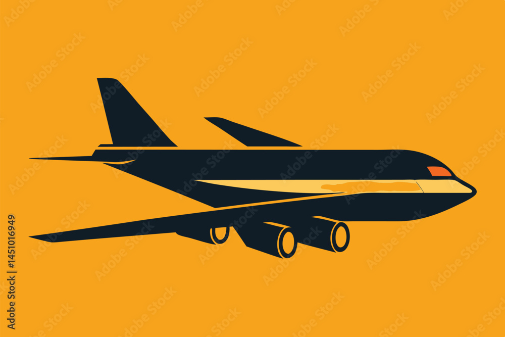 Poster Vector illustration of an airplane in a bold color scheme, capturing flight, adventure, and travel in a dynamic and modern style