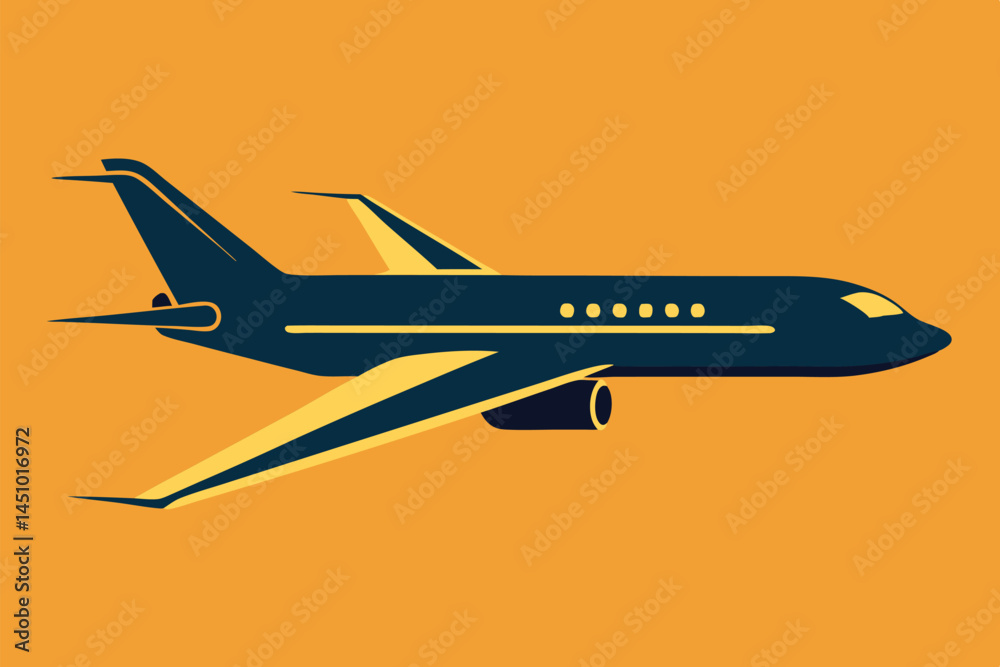 Poster vector illustration of an airplane in a bold color scheme, capturing flight, adventure, and travel i