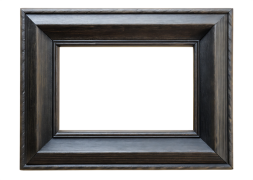 solated black wooden picture frame isolated on white background PNG