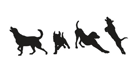 set of vector silhouettes of several styles of dogs. dog icon. sitting dog logo. greeting cards for dogs.