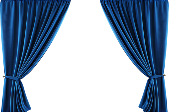 Vibrant Blue Velvet Curtains Against a Transparent Background.PNG