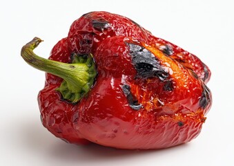 Roasted red bell pepper with charred skin.