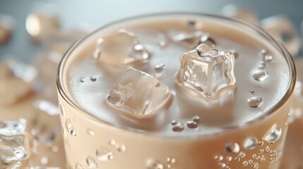 Glass of Protein Shake with Ice Cubes and Berry Origami