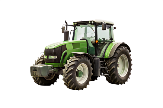 Agricultural green tractor on transparent background. PNG