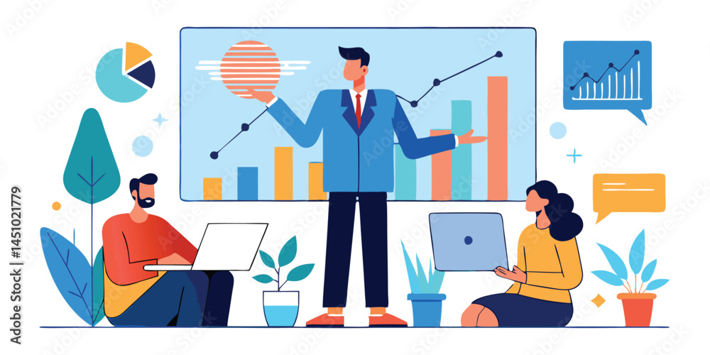Leinwandbilder vector illustration of a business presentation with a speaker and audience engaged in a discussion a