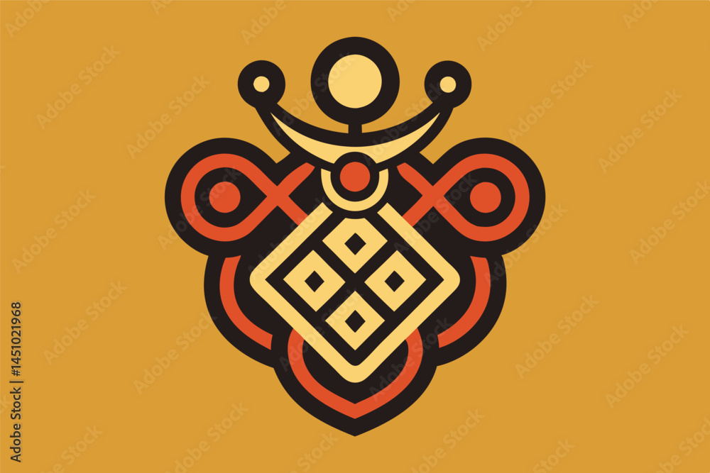 Poster bold vector illustration featuring intricate geometric patterns and shapes with rich colors, ideal f