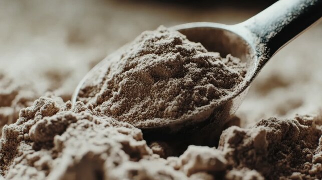 Measuring Spoon Resting on Protein Powder Heap Ultra