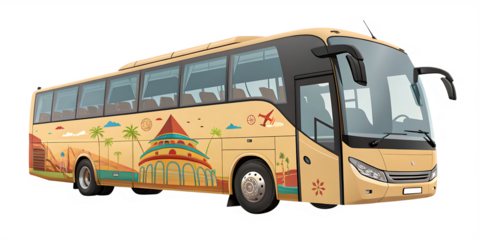  Big touristic coach bus for comfortable trip isolated on transparent background PNG