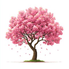 Obraz premium Pink Cherry Tree in Full Bloom Against White Background,spring