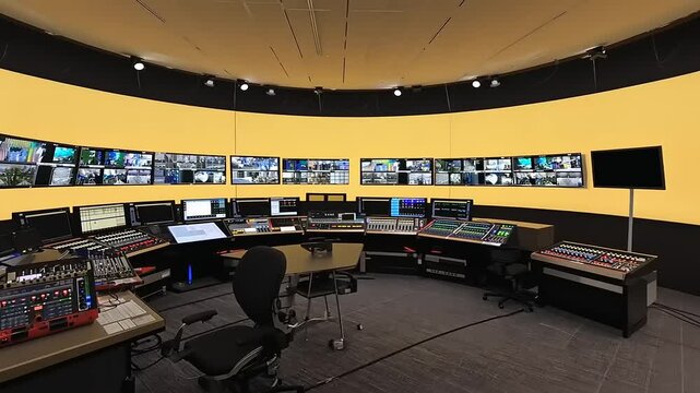 Advanced Broadcasting Control Room:  State-of-the-art technology for television and media production.