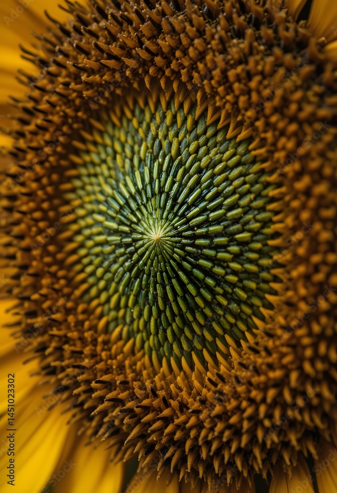 Aufkleber Sunflower Heart. A Close-up View Reveals Intricate Details Of The Seed Arrangement. The Natural Texture And Patterns Create A Captivating Botanical Image Perfect For Nature Enthusiasts. A Symbol Of