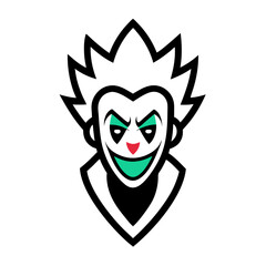 Obraz premium Sinister smile: A monochrome illustration of a mischievous joker with wild, spiky hair and a haunting smile.