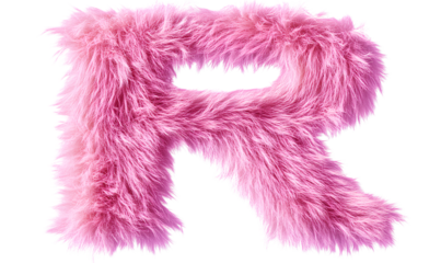  Pink fluffy letter R with a transparent background, in PNG format