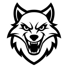 Fototapeta premium Intense Wolf Icon: A bold, minimalist illustration of a wolf's face, showcasing its fierce expression and sharp features, evoking the untamed spirit of the wild.