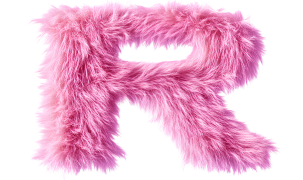  Pink fluffy letter R with a transparent background, in PNG format