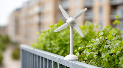 Eco-friendly vertical axis wind turbine on urban apartment balcony for sustainable living