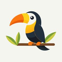 Naklejka premium Toucan Bird on Branch: A vibrant toucan perched on a branch, showcasing its iconic large beak and colorful plumage. 