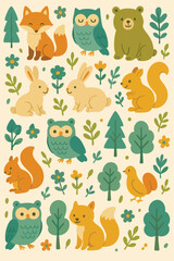 Fototapeta premium Wonderful Woodland Print Design in Vector