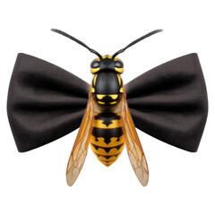 Bee with Black Bow Tie on White Background, Creative Insect Artwork Featuring Fashion and Nature, isolated on transparent background.
