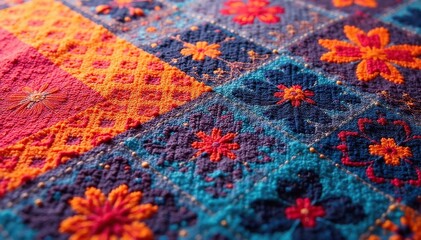 Fototapeta premium Close-up of fabric swatch with repeating geometric design, repeat, abstract, bold