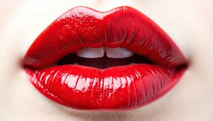 Obraz premium Close-up of luscious red lips against pure white backdrop, design, simple, pigment