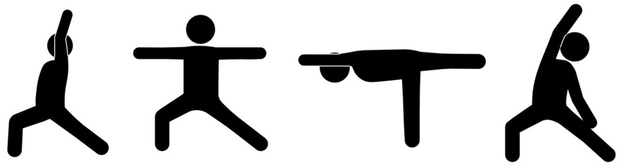 ヨガの戦士のポーズをする人のピクトグラムセット