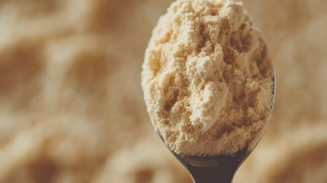 Measuring Spoon Filled with Vanilla Protein Powder