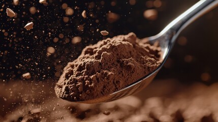 Chocolate Protein Powder Spilling from Scoop