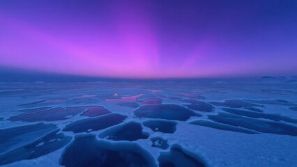 Fractured Arctic Ice with Shimmering Aurora