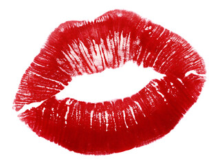 Red lipstick mark kiss isolated on white background PNG