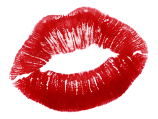 Red lipstick mark kiss isolated on white background PNG