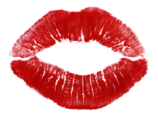 Red lipstick mark kiss isolated on white background PNG