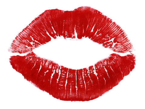 Red lipstick mark kiss isolated on white background PNG