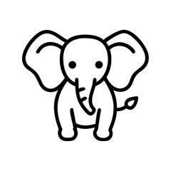 Fototapeta premium Cute cartoon elephant with big ears in simple line art, icon, vector 