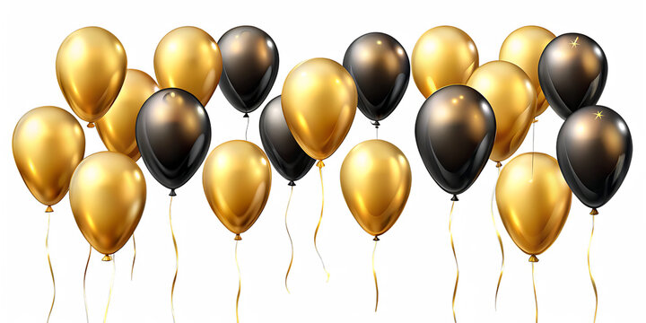  golden and black festival bloons in groups isolated on white background PNG