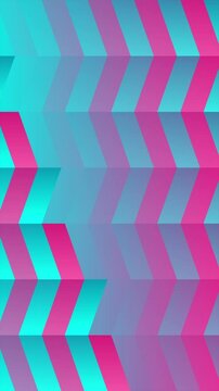 Blue and pink curved zig zag stripes abstract geometric minimal motion background. Vertical looped video animation